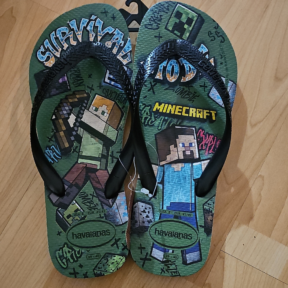 Unisex Havaianas Green Minecraft Flip Flops 9/10, 39/40